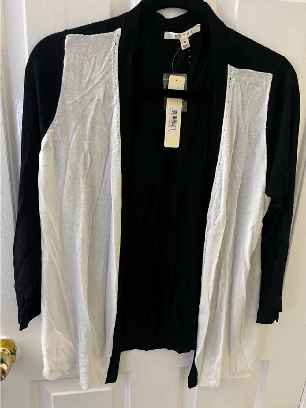 Cyrus Open Front Black & White Cardigan Medium NEW